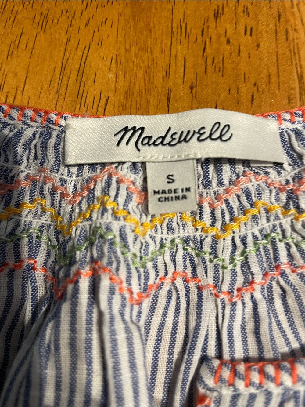 Madewell Embroidered Blue Stripe Peasant Top - Picture 6 of 9